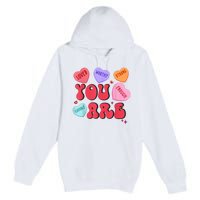 Retro Candy Heart Teacher Valentines Day You Enough Premium Pullover Hoodie