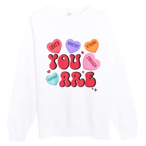 Retro Candy Heart Teacher Valentines Day You Enough Premium Crewneck Sweatshirt