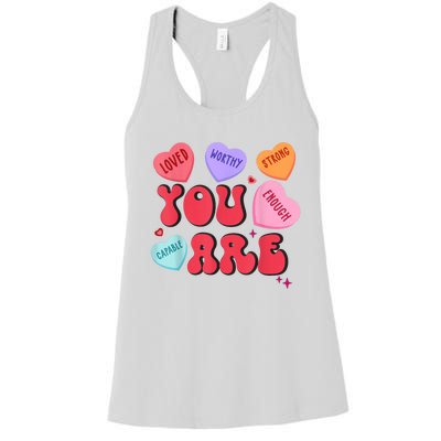 Retro Candy Heart Teacher Valentines Day You Enough Women's Racerback Tank