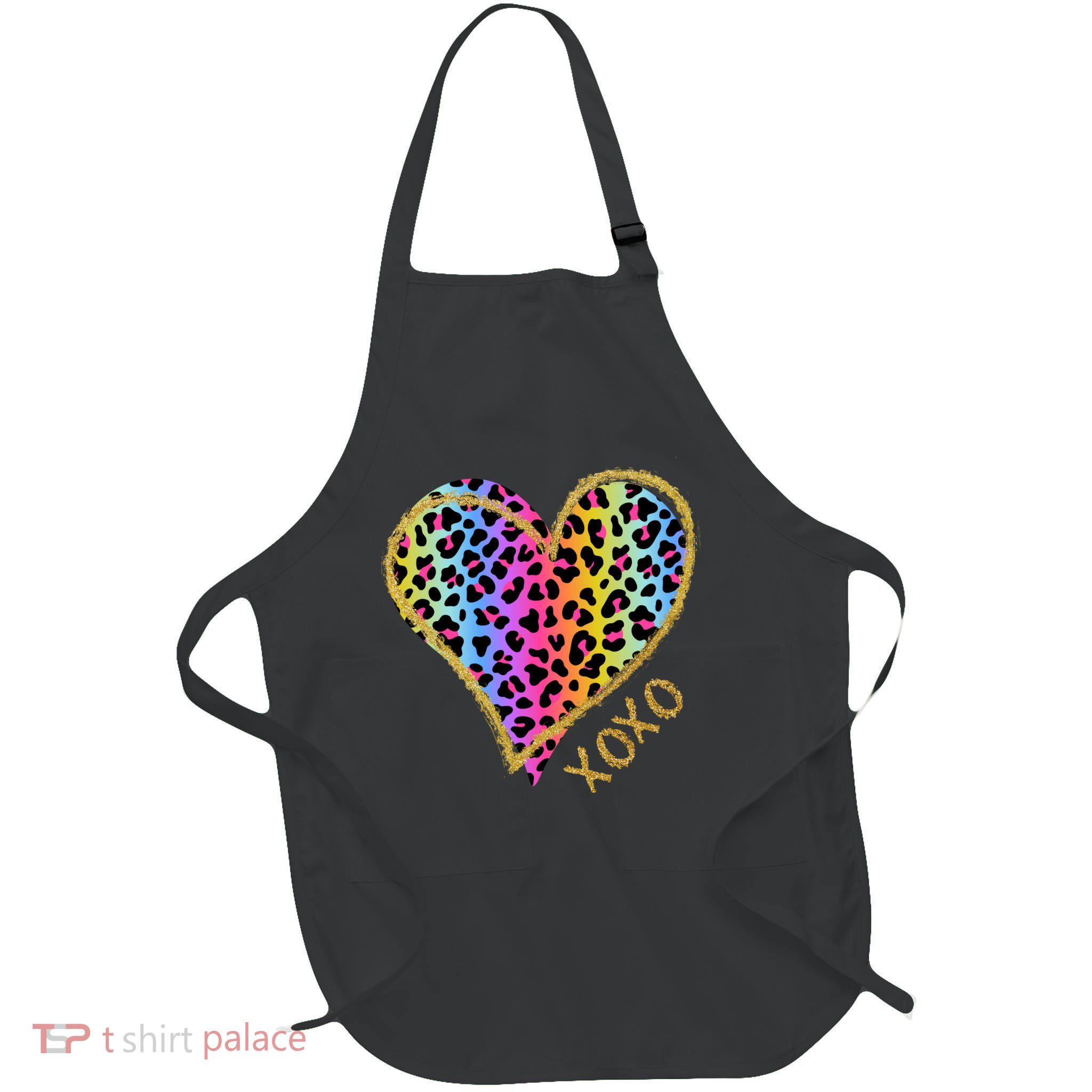 Rainbow Cheetah Heart Xoxo Full-Length Apron With Pockets
