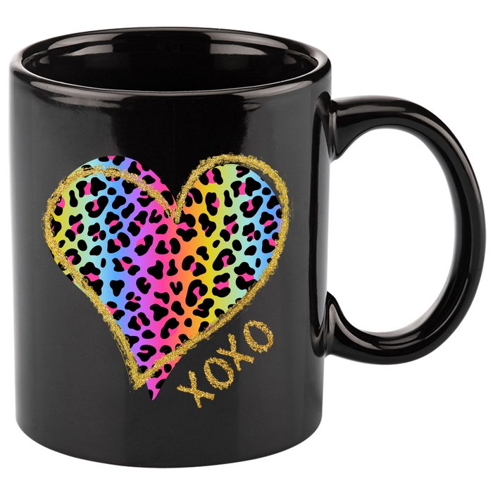 Rainbow Cheetah Heart Xoxo 11oz C Handle Ceramic Mug
