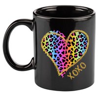 Rainbow Cheetah Heart Xoxo 11oz C Handle Ceramic Mug