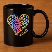 Rainbow Cheetah Heart Xoxo 11oz C Handle Ceramic Mug