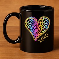 Rainbow Cheetah Heart Xoxo 11oz C Handle Ceramic Mug