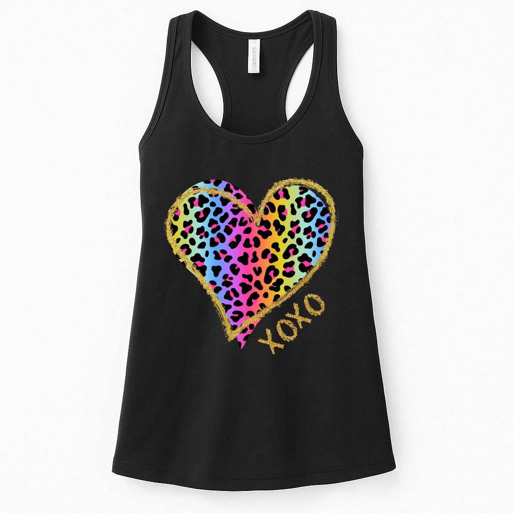 Rainbow Cheetah Heart Xoxo Womens Tank Top
