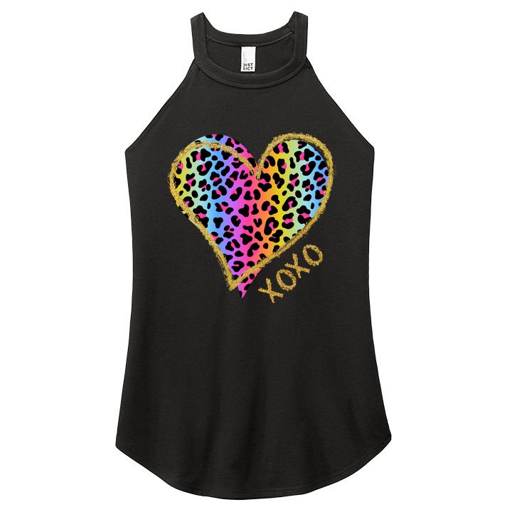 Rainbow Cheetah Heart Xoxo Women's Perfect Tri Rocker Tank