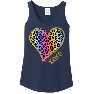 Rainbow Cheetah Heart Xoxo Ladies Essential Tank