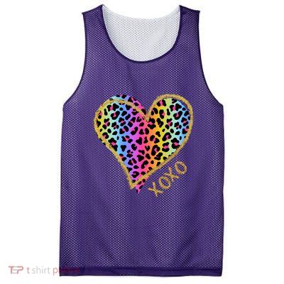 Rainbow Cheetah Heart Xoxo Mesh Reversible Basketball Jersey Tank