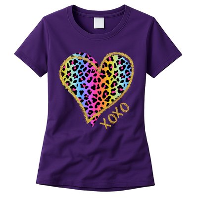 Rainbow Cheetah Heart Xoxo Womens T-Shirt