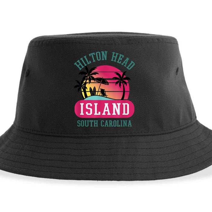 Retro Cool Hilton Head Island SC Beach Souvenir Novelty Art Sustainable Bucket Hat