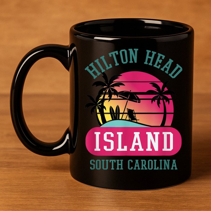 Retro Cool Hilton Head Island SC Beach Souvenir Novelty Art 11oz C Handle Ceramic Mug