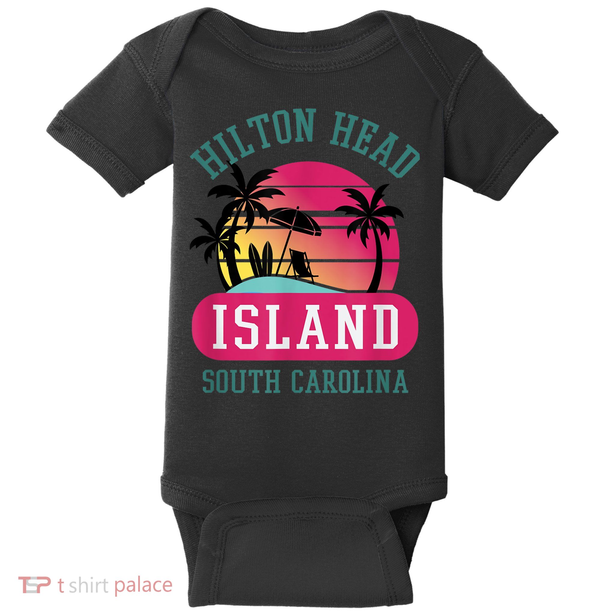 Retro Cool Hilton Head Island SC Beach Souvenir Novelty Art Baby Bodysuit