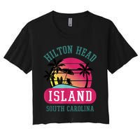 Retro Cool Hilton Head Island SC Beach Souvenir Novelty Art Women's Crop Top Tee