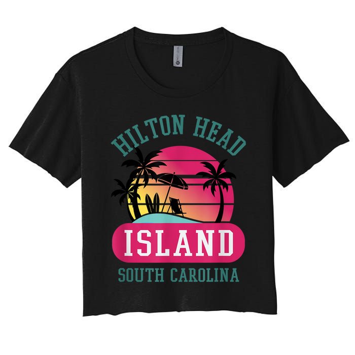 Retro Cool Hilton Head Island SC Beach Souvenir Novelty Art Women's Crop Top Tee