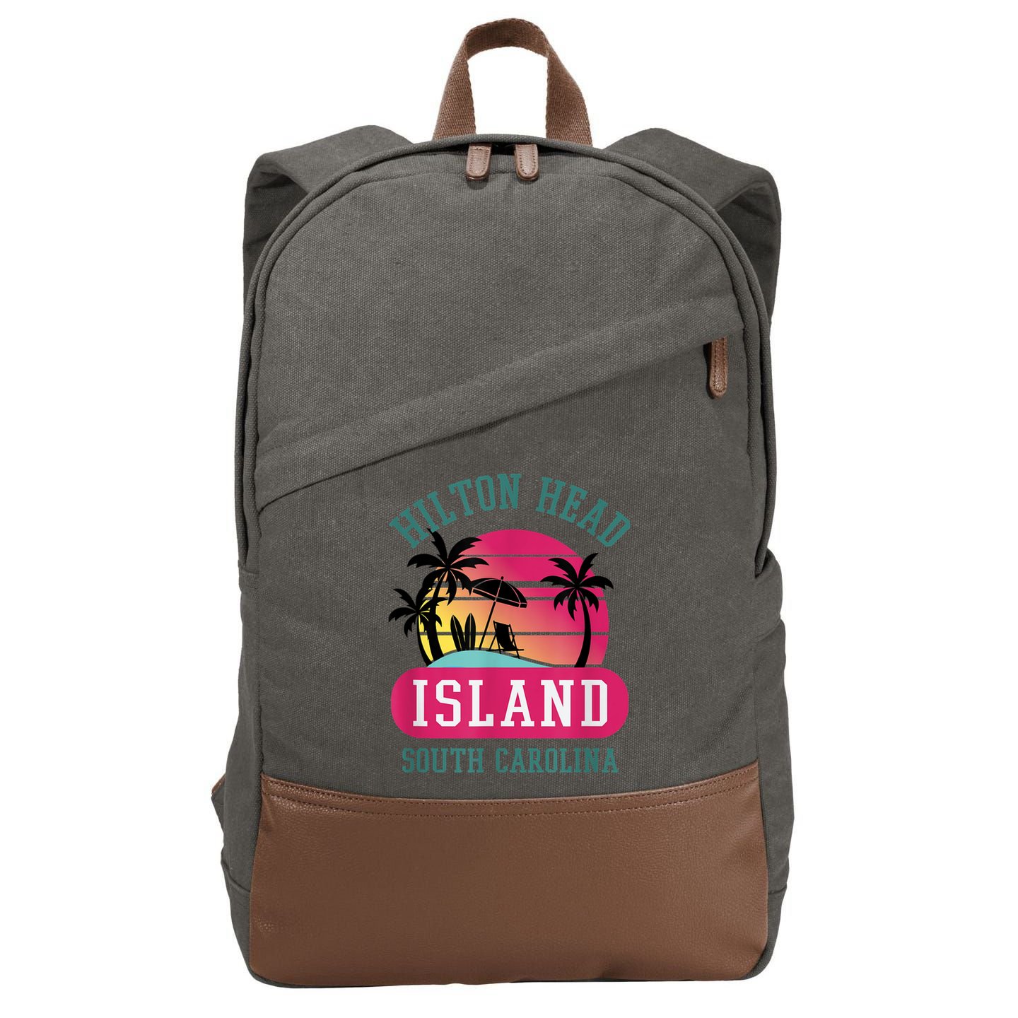 Retro Cool Hilton Head Island SC Beach Souvenir Novelty Art Cotton Canvas Backpack