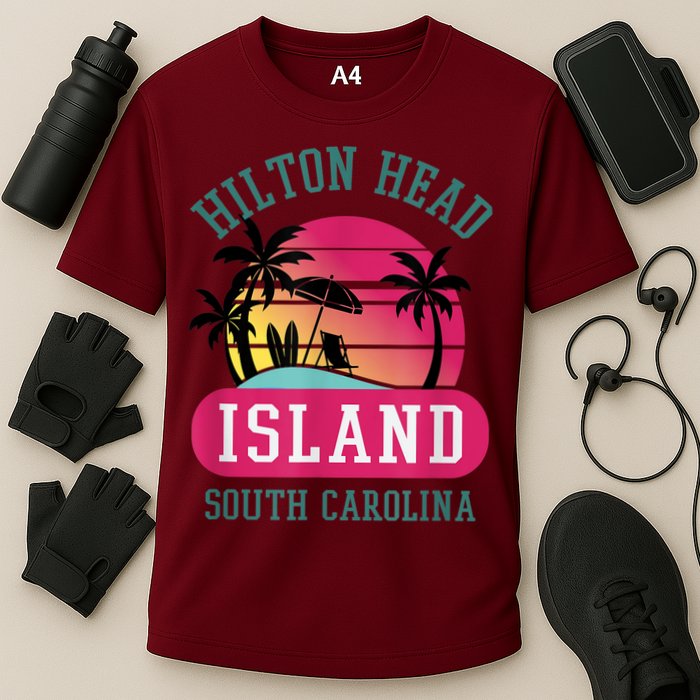 Retro Cool Hilton Head Island SC Beach Souvenir Novelty Art Cooling Performance Crew T-Shirt