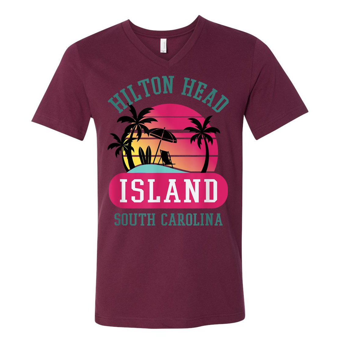 Retro Cool Hilton Head Island SC Beach Souvenir Novelty Art V-Neck T-Shirt