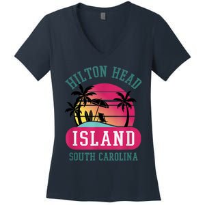 Retro Cool Hilton Head Island SC Beach Souvenir Novelty Art Women's V-Neck T-Shirt