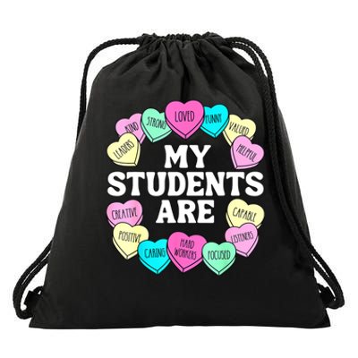 Retro Candy Heart Teacher Valentine's Positive Affirmation Drawstring Bag