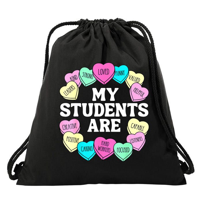 Retro Candy Heart Teacher Valentine's Positive Affirmation Drawstring Bag