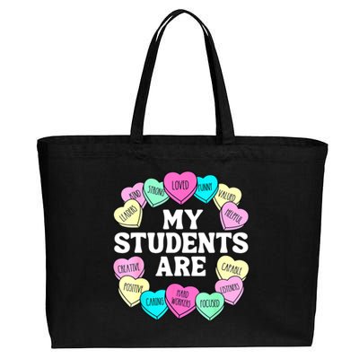 Retro Candy Heart Teacher Valentine's Positive Affirmation Cotton Canvas Jumbo Tote