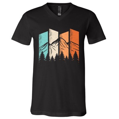 Retro Camping Hiking Nature Landscape Outdoor V-Neck T-Shirt