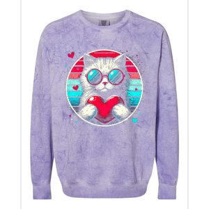 Retro Cat Heart Glasses Cute Heart Cat ValentineS Day Cool Gift Colorblast Crewneck Sweatshirt