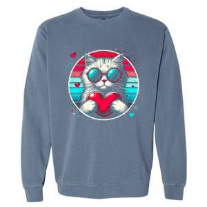 Retro Cat Heart Glasses Cute Heart Cat ValentineS Day Cool Gift Garment-Dyed Sweatshirt