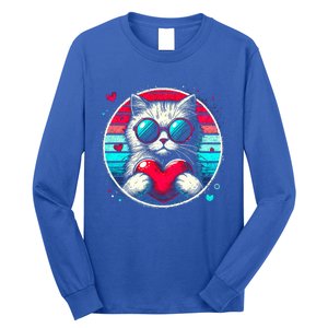 Retro Cat Heart Glasses Cute Heart Cat ValentineS Day Cool Gift Long Sleeve Shirt