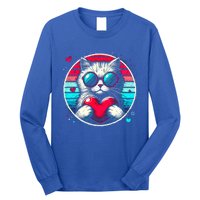 Retro Cat Heart Glasses Cute Heart Cat ValentineS Day Cool Gift Long Sleeve Shirt