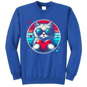 Retro Cat Heart Glasses Cute Heart Cat ValentineS Day Cool Gift Sweatshirt