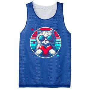 Retro Cat Heart Glasses Cute Heart Cat ValentineS Day Cool Gift Mesh Reversible Basketball Jersey Tank