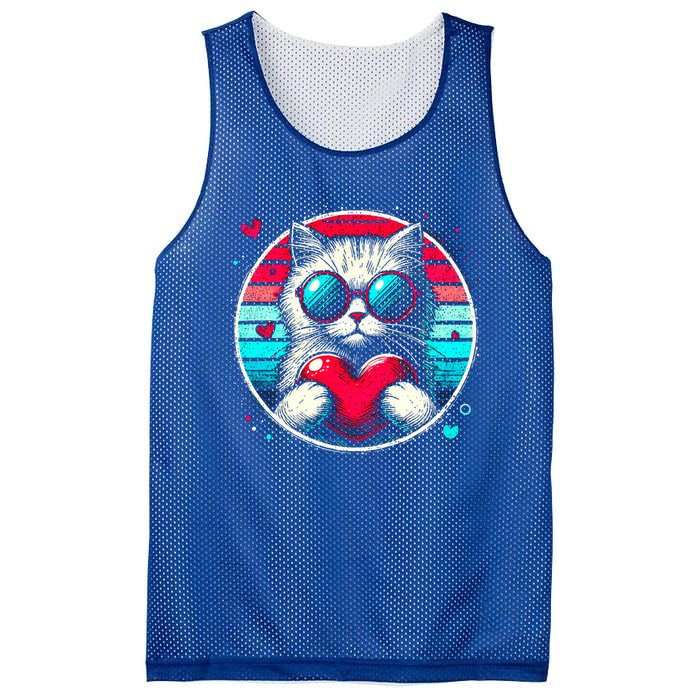 Retro Cat Heart Glasses Cute Heart Cat ValentineS Day Cool Gift Mesh Reversible Basketball Jersey Tank