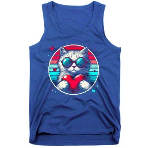 Retro Cat Heart Glasses Cute Heart Cat ValentineS Day Cool Gift Tank Top