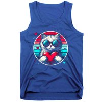 Retro Cat Heart Glasses Cute Heart Cat ValentineS Day Cool Gift Tank Top