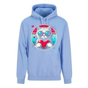 Retro Cat Heart Glasses Cute Heart Cat ValentineS Day Cool Gift Unisex Surf Hoodie