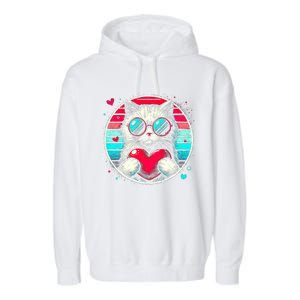 Retro Cat Heart Glasses Cute Heart Cat ValentineS Day Cool Gift Garment-Dyed Fleece Hoodie