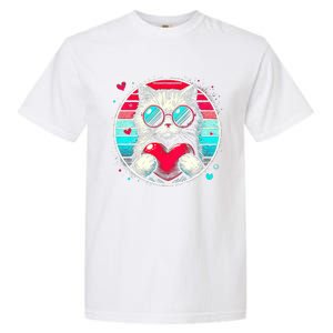 Retro Cat Heart Glasses Cute Heart Cat ValentineS Day Cool Gift Garment-Dyed Heavyweight T-Shirt