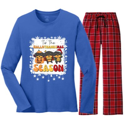 Rottweiler Christmas Halloween Tis The Hallothanksmas Gift Women's Long Sleeve Flannel Pajama Set 