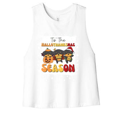 Rottweiler Christmas Halloween Tis The Hallothanksmas Gift Women's Racerback Cropped Tank