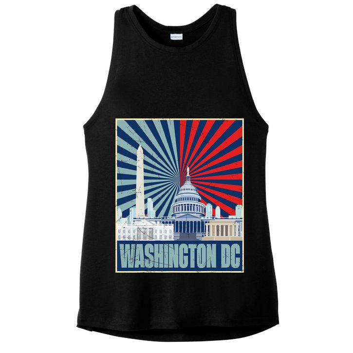Retro Capitol Hill Washington DC American Flag Ladies PosiCharge Tri-Blend Wicking Tank