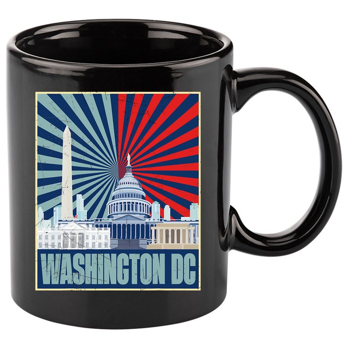 Retro Capitol Hill Washington DC American Flag 11oz C Handle Ceramic Mug