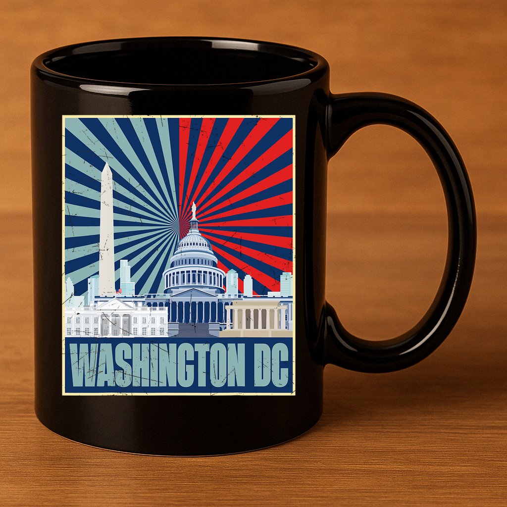 Retro Capitol Hill Washington DC American Flag 11oz C Handle Ceramic Mug