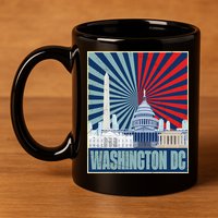 Retro Capitol Hill Washington DC American Flag 11oz C Handle Ceramic Mug