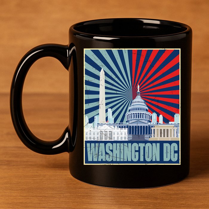 Retro Capitol Hill Washington DC American Flag 11oz C Handle Ceramic Mug