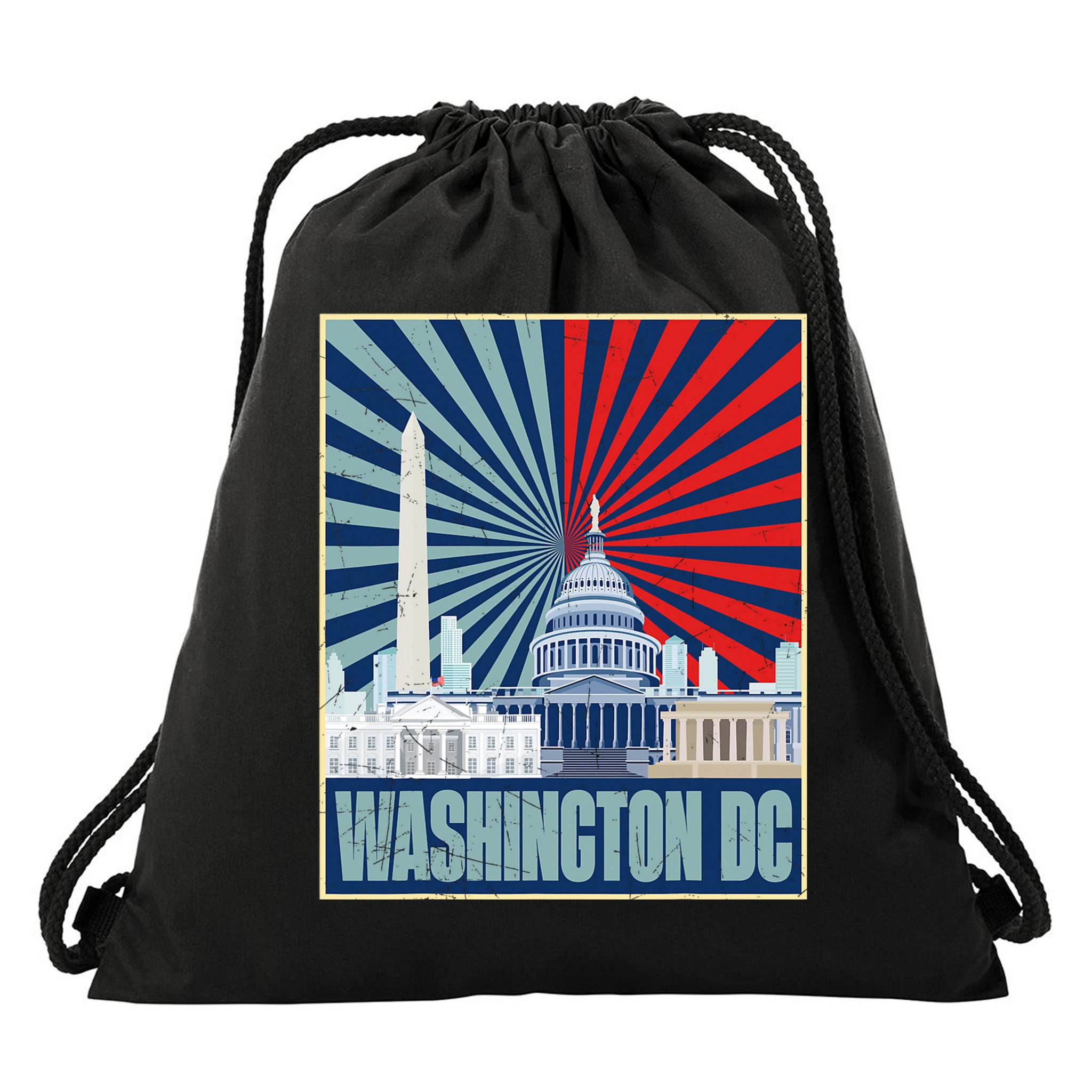 Retro Capitol Hill Washington DC American Flag Drawstring Bag