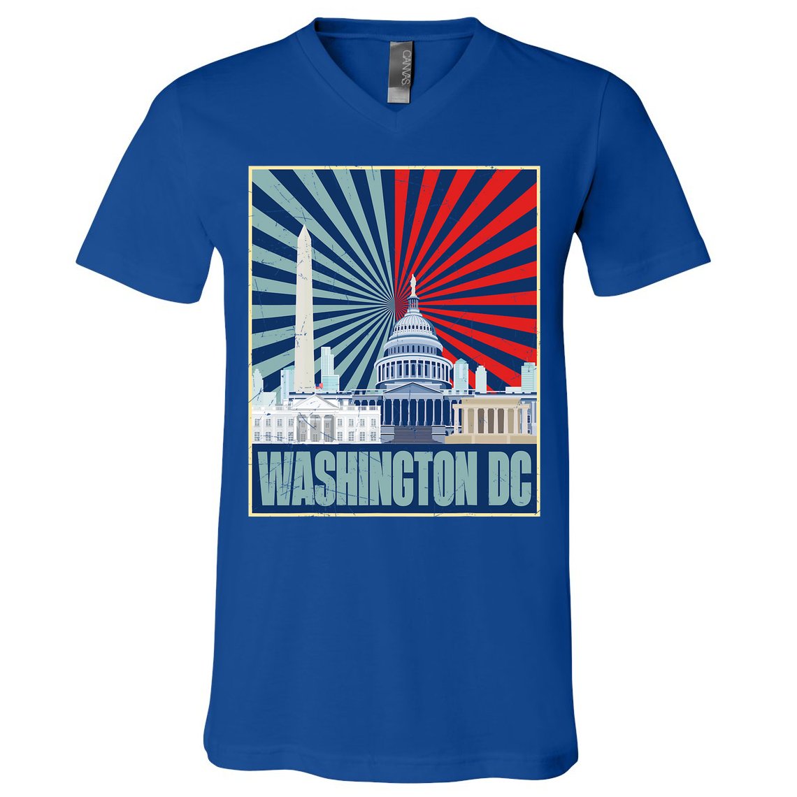 Retro Capitol Hill Washington DC American Flag V-Neck T-Shirt
