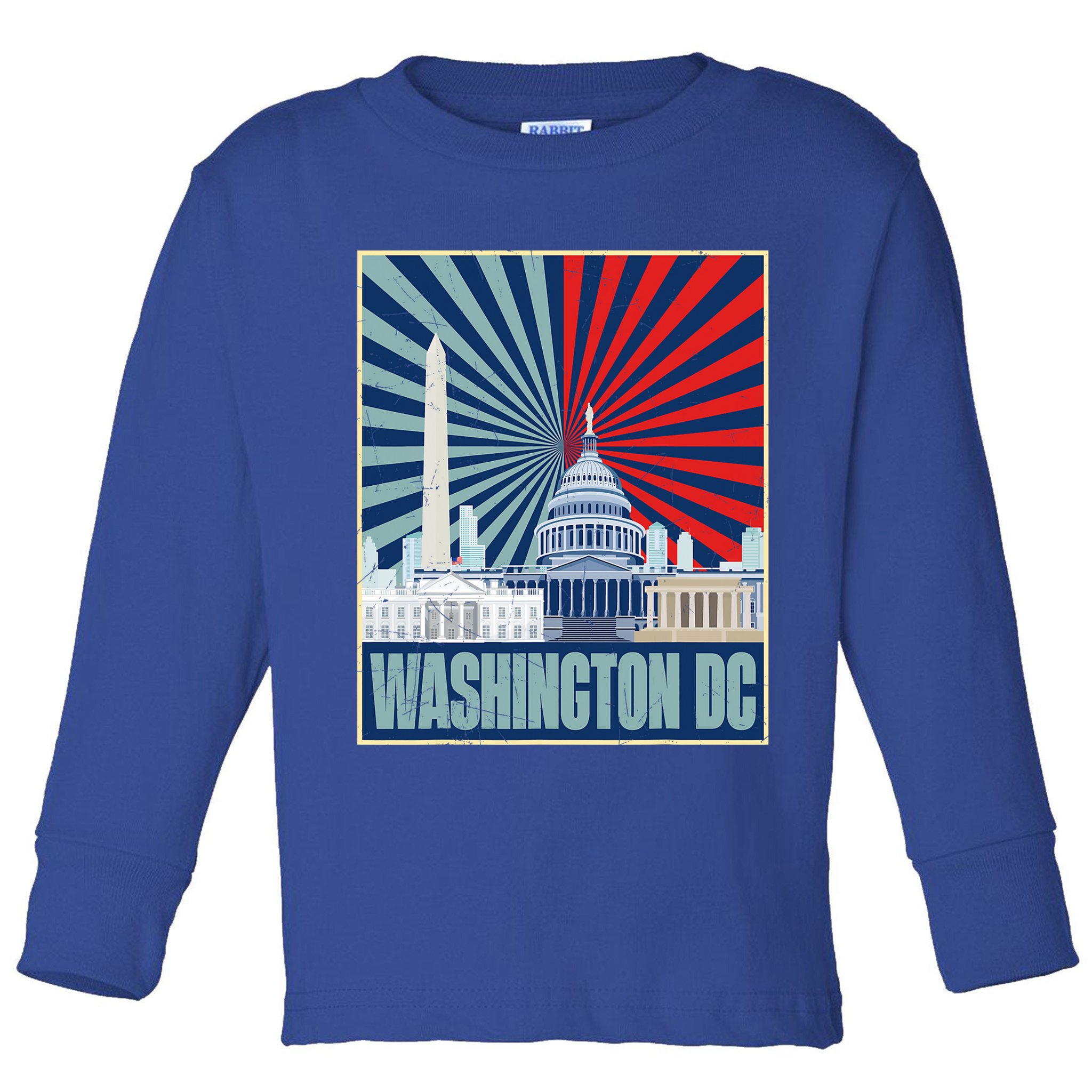 Retro Capitol Hill Washington DC American Flag Toddler Long Sleeve Shirt