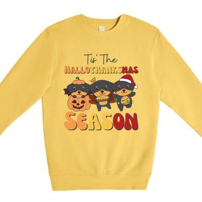 Rottweiler Christmas Halloween Tis The Hallothanksmas Gift Premium Crewneck Sweatshirt