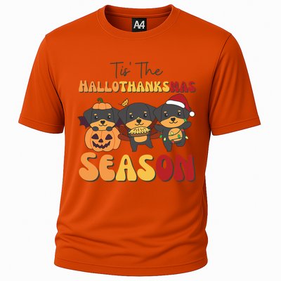 Rottweiler Christmas Halloween Tis The Hallothanksmas Gift Cooling Performance Crew T-Shirt